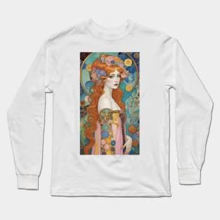 Gustav Klimt's Golden Muse: Inspired Woman in Radiant Majesty Long Sleeve T-Shirt
